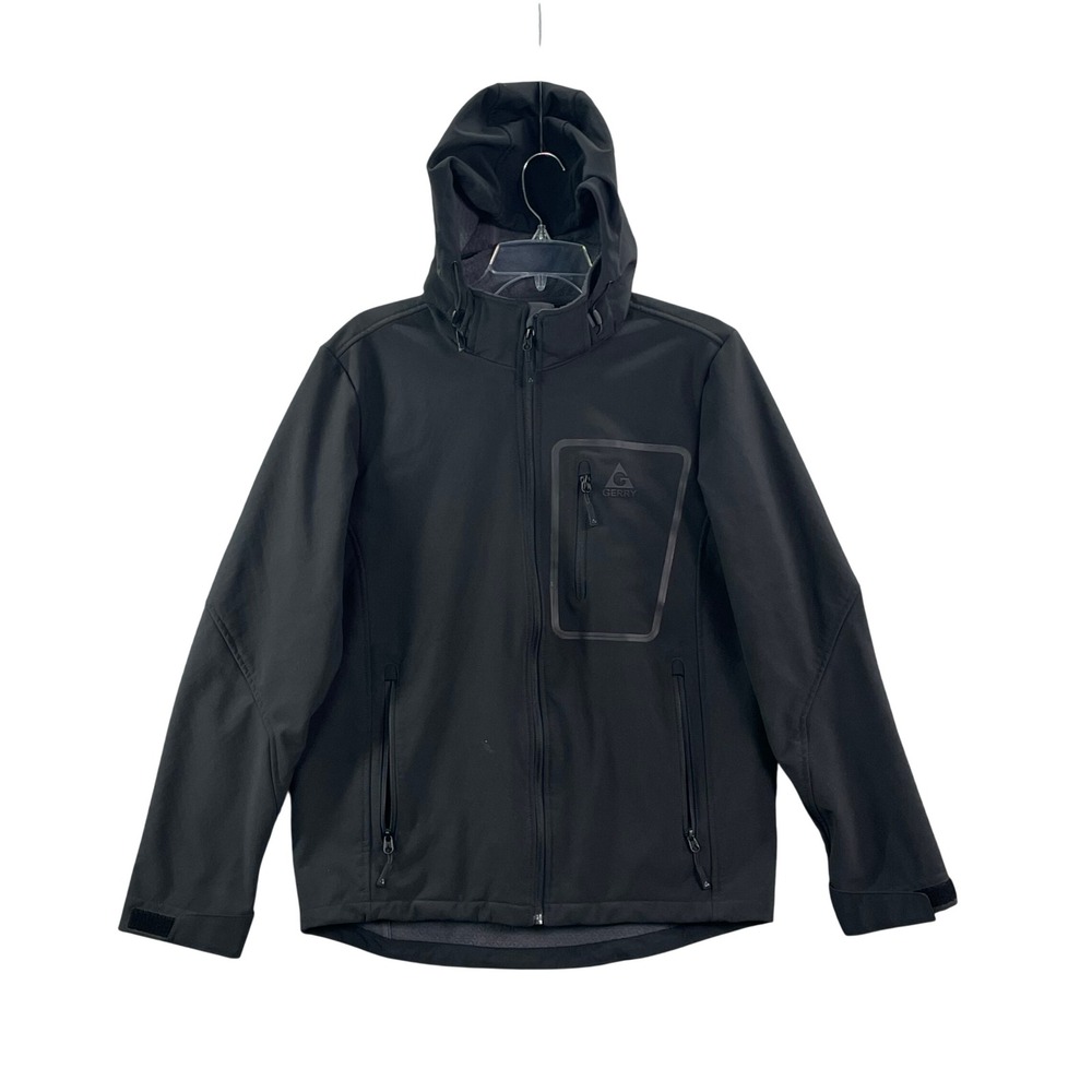 Gerry Softshell Jacket Mens Small Black Hooded Fleece Lined Gorpcore Academia